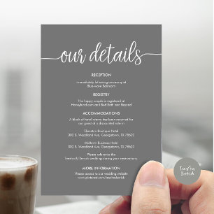 Beautiful Our Wedding Details, Rustic Black ink Enclosure Card
