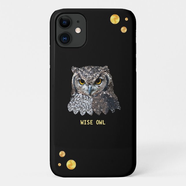 Beautiful owl and golden confetti on black Case-Mate iPhone case (Back)