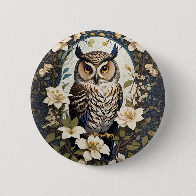 Beautiful Owl And Jasmine Flowers  2 Inch Round Button (Front)