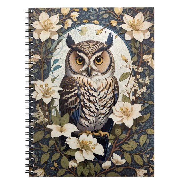 Beautiful Owl And Jasmine Flowers  Notebook (Front)