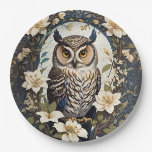 Beautiful Owl And Jasmine Flowers Paper Plate