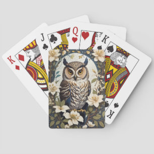 Beautiful Owl And Jasmine Flowers  Playing Cards