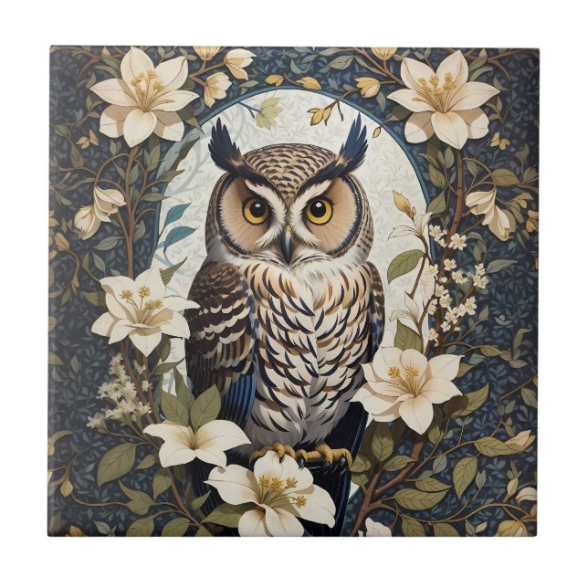 Beautiful Owl And Jasmine Flowers  Tile (Front)