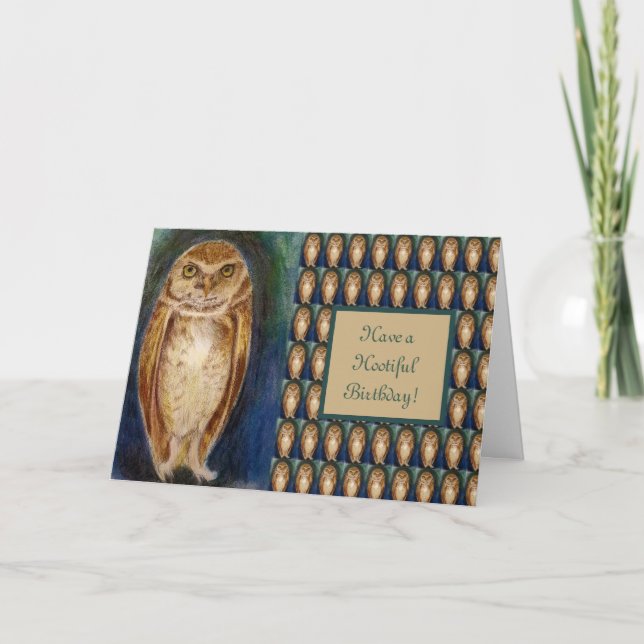 Beautiful Owl Art Birthday Card, Elegant Him/Her Card (Front)