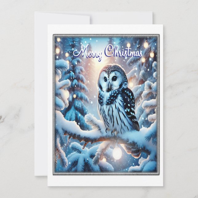 Beautiful Owl In A Winter Wonderland Christmas Holiday Card (Front)