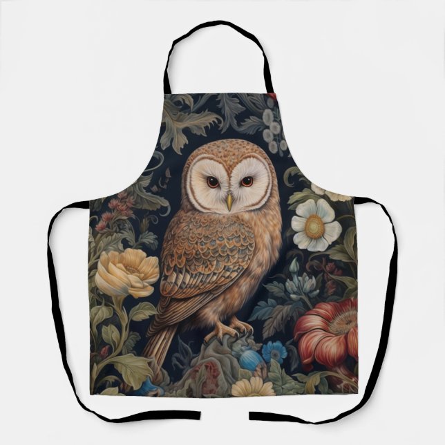 Beautiful owl in the garden art nouveau style apron (Front)