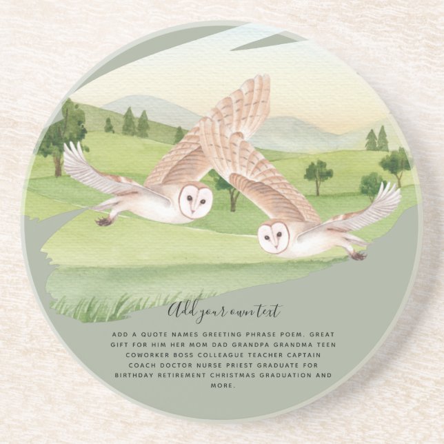 Beautiful OWLS flying in countryside Personalized Coaster (Front)