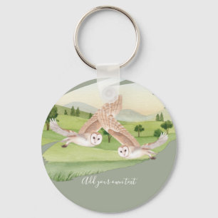 Beautiful OWLS flying in countryside Personalized Keychain