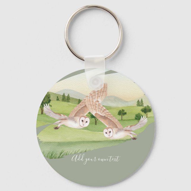 Beautiful OWLS flying in countryside Personalized Keychain (Front)