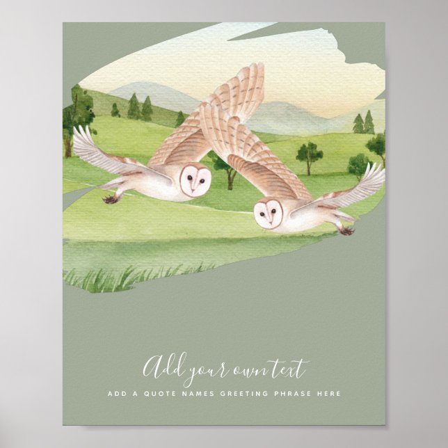 Beautiful OWLS flying in countryside Personalized Poster (Front)