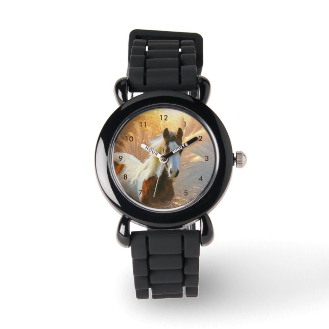 Beautiful Paint Horse Silver Glitter Watch (Front)