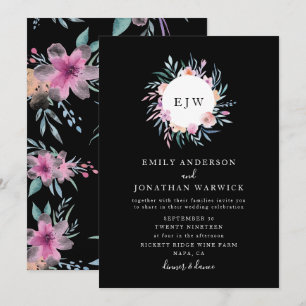 Beautiful Painted Flower Wreath Wedding Invitation