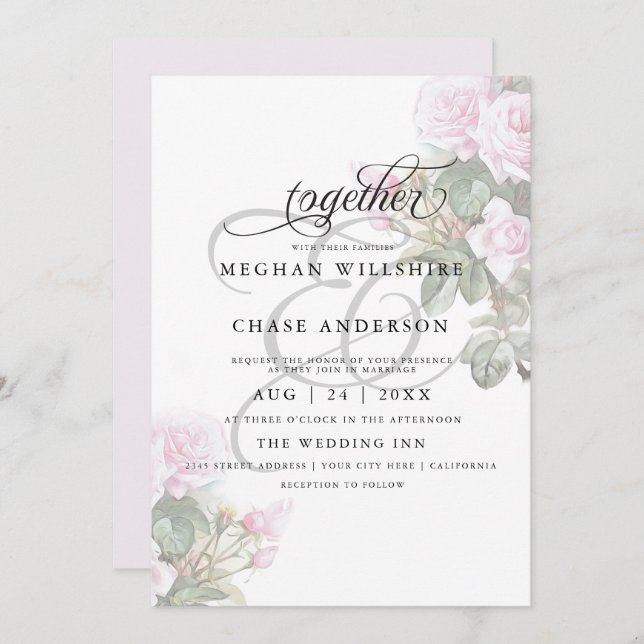 Beautiful Painted Pink Roses  BarefootBride™ Invitation (Front/Back)