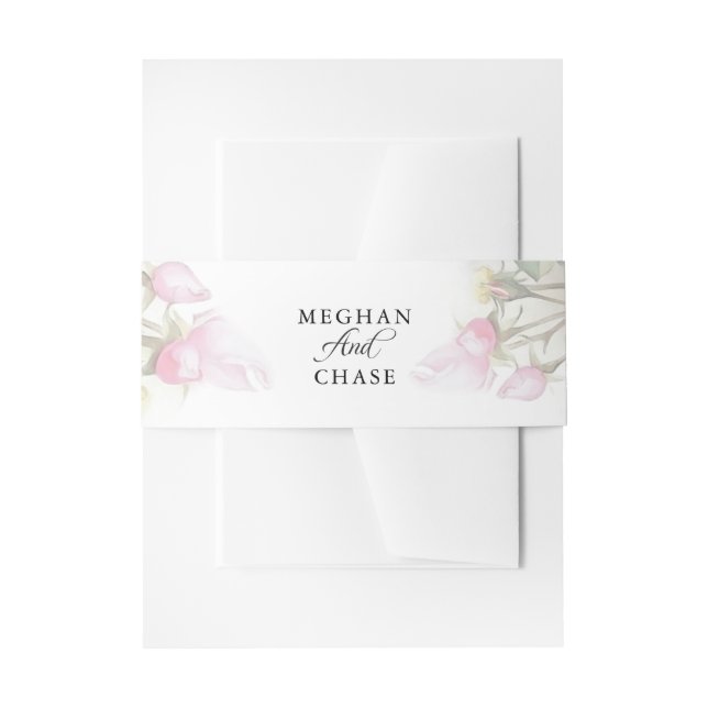 Beautiful Painted Pink Roses  BarefootBride™ Invitation Belly Band (Front Example)