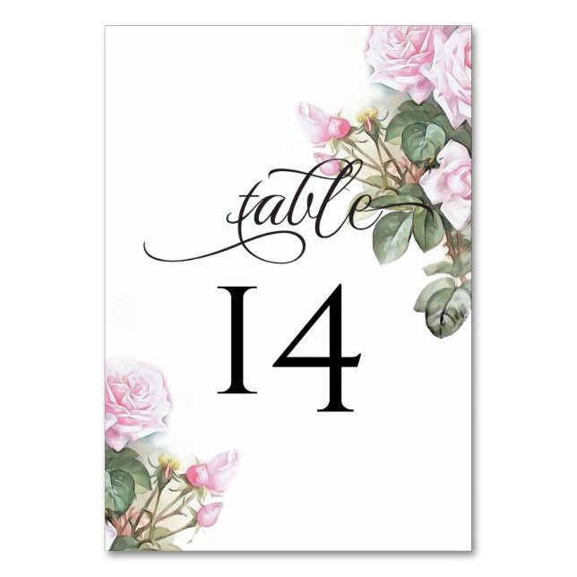 Beautiful Painted Pink Roses  BarefootBride™ Table Number (Front)