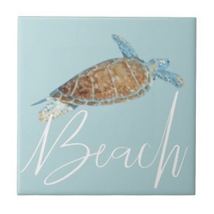 Beautiful Painted Sea Turtle With Beach Tile