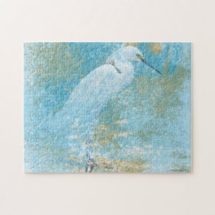 Beautiful Painted Snowy Egret Coastal Bird Jigsaw Puzzle