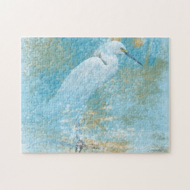 Beautiful Painted Snowy Egret Coastal Bird Jigsaw Puzzle (Horizontal)