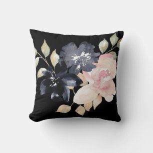 beautiful painted watercolor black flowers scatter throw pillow