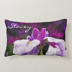 Beautiful Painterly Iris Flower Purple Violet Pink Lumbar Pillow