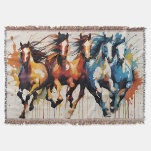 Beautiful painting of horses throw blanket