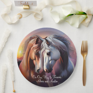 Beautiful Pair of Horses Forever Anniversary Paper Plate