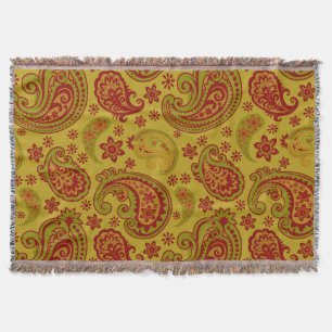 Beautiful Paisley   olive citron burgundy Throw Blanket