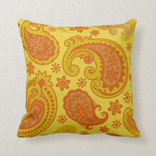 Beautiful Paisley   yellow rust tan Throw Pillow