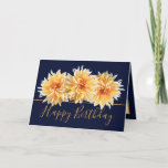 Beautiful Pale Dahlias Chic Pretty Happy Birthday Card<br><div class="desc">Stunning pale dahlia flowers against a navy-blue colour background. The birthday greeting text uses a gorgeous modern script font. The flower covers the front of this card which can be used as a wedding thank you card, a birthday card, or any other card of your choice. Personalize it with your...</div>