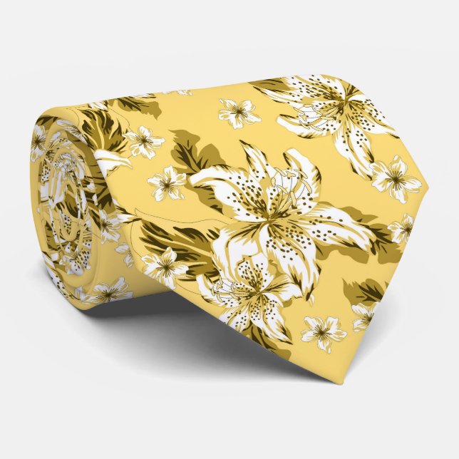 Beautiful pale yellow flower pattern tie (Rolled)