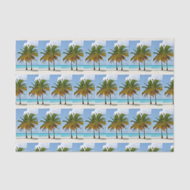 Beautiful Palm Trees on a Tropical Beach Patterned Tissue Paper (Front)