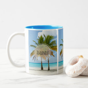 Beautiful Palm Trees on a Tropical Beach Two-Tone Coffee Mug