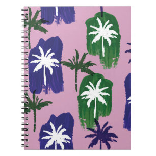 Beautiful palm trees pattern hand painted on pink  notebook