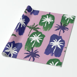 Beautiful palm trees pattern hand painted on pink  wrapping paper