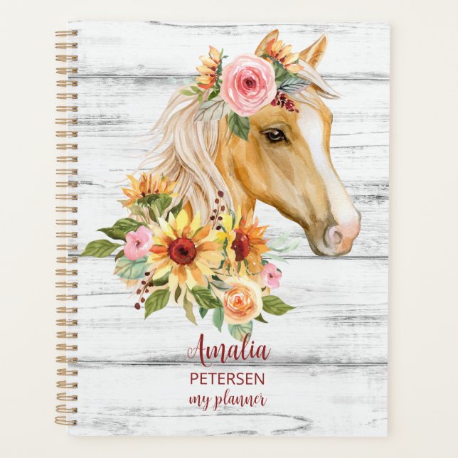Beautiful Palomino horse with sunflowers custom Planner (Front)