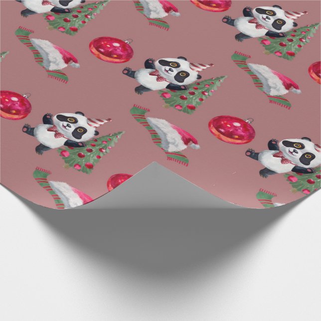 Beautiful Panda  Christmas Wrapping Paper (Corner)