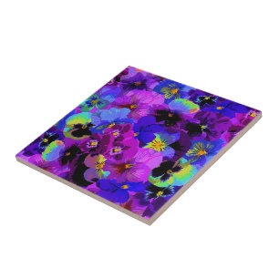Beautiful Pansies Flowers - Purple Tile