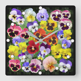 Beautiful Pansy Display Square Wall Clock