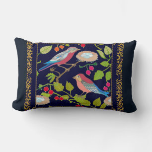 Beautiful Paradise Birds and Red Summer Berries  Lumbar Pillow