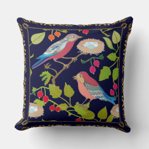 Beautiful Paradise Birds and Red Summer Berries Throw Pillow