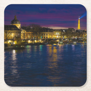 Beautiful Paris France Evening Skyline Square Paper Coaster