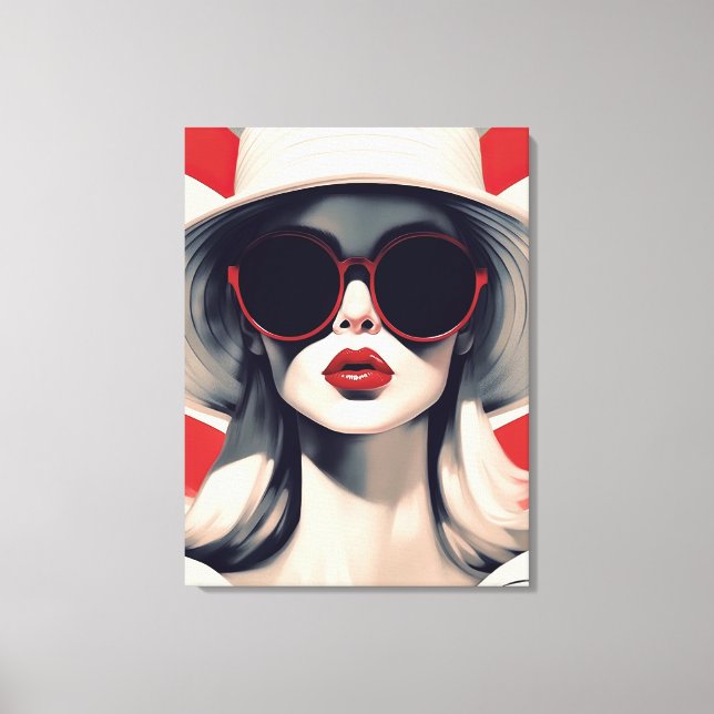Beautiful Parisian Woman in Red Sunglasses Canvas Print (Front)