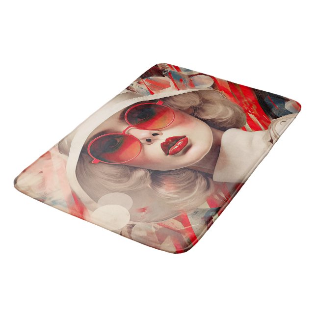 Beautiful Parisian Woman in sunglasses and hat Bath Mat (Angled)