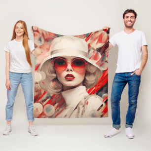 Beautiful Parisian Woman in sunglasses and hat Fleece Blanket