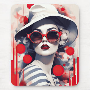 Beautiful Parisian Woman in sunglasses and hat Mouse Pad