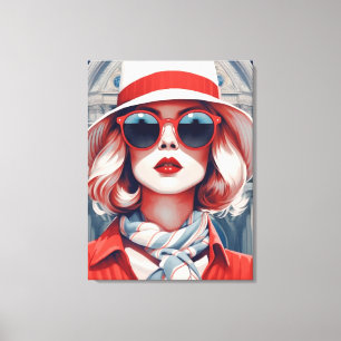 Beautiful Parisian Woman with French colors Canvas Print