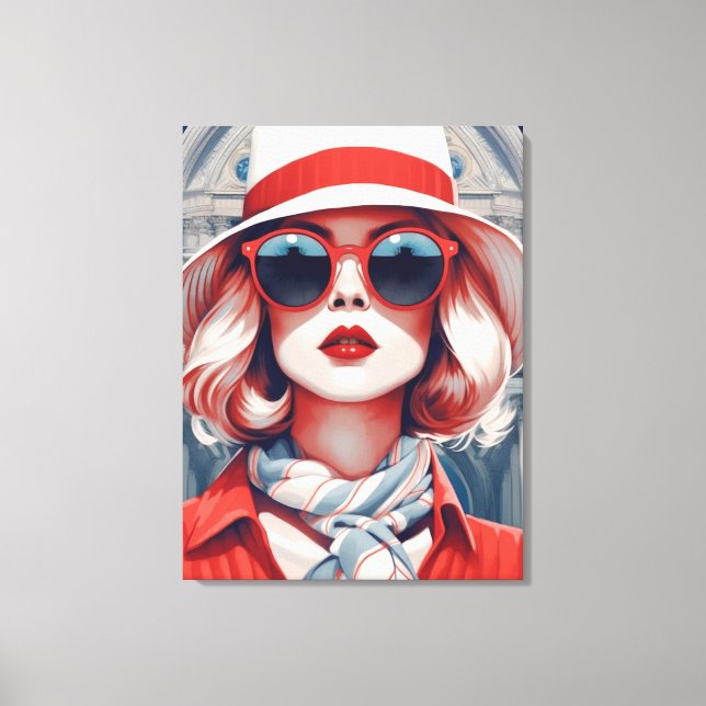 Beautiful Parisian Woman with French colours Canvas Print (Front)