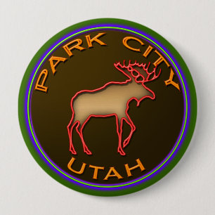 Beautiful Park City Moose Medallion Gear 4 Inch Round Button