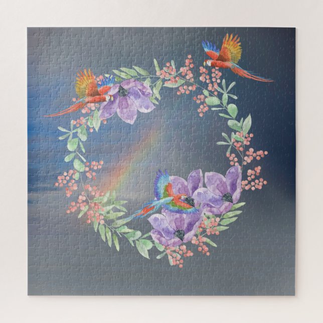 Beautiful Parrots Flowers Berries & Rainbow Jigsaw Puzzle (Vertical)