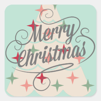 Beautiful Pastel Colour Christmas Tree Square Sticker